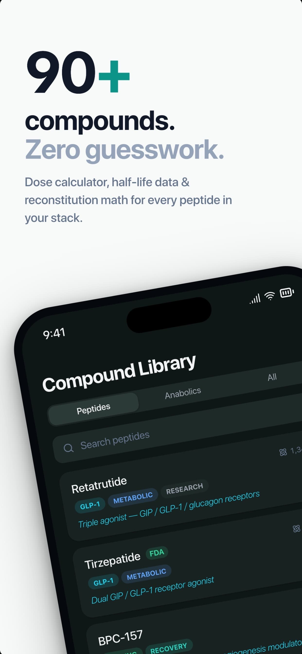 The verified compound library with dosing and reconstitution details.